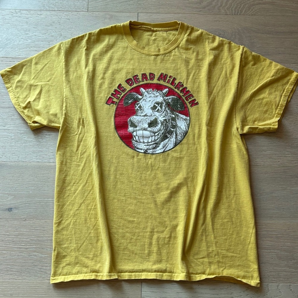 The Dead Milkmen Graphic Band Shirt Mustard Yellow Punk Rock Cow Logo XL